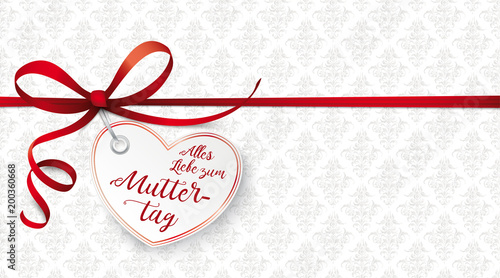 Alles Liebe zum Muttertag Banner mit Herz und roten Schleife