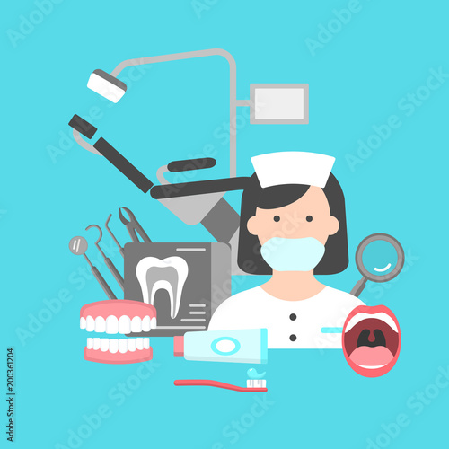 Poster with icons of dental clinic services