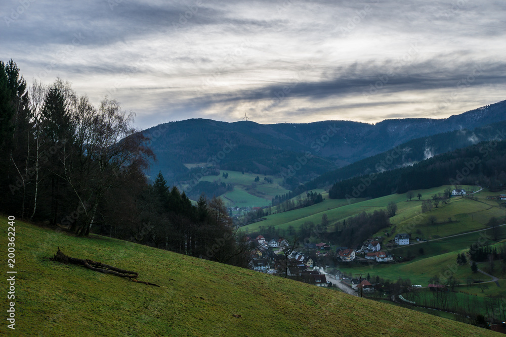 Germany, Early morning sunrise over small black forest village