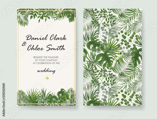 Wedding Invitation, rsvp modern card Design. Vector natural, botanical, elegant template.