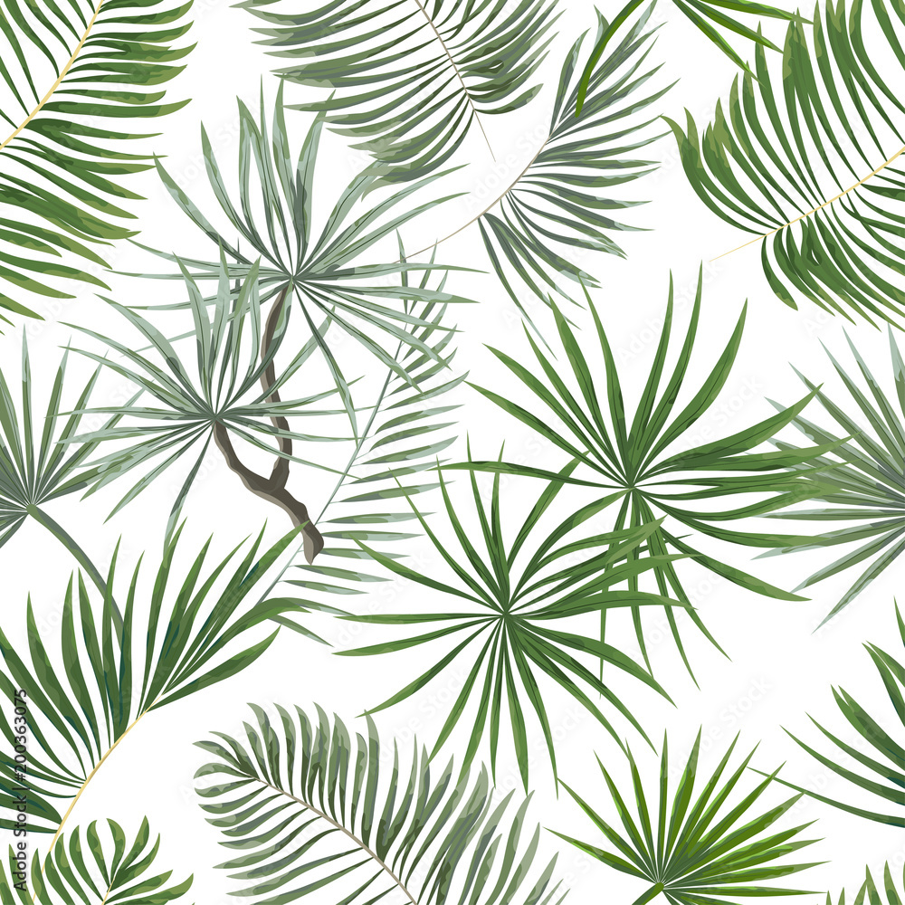 seamless pattern of bright green tropical leaves on white background.Vector Tropical palm leaves seamless pattern. Jungle floral ornamental background. Florals for your poster, banner flayer. seamless pattern of bright green tropical leaves on white background.Vector Tropical palm leaves seamless pattern. Jungle floral ornamental background. Florals for your poster, banner flayer.