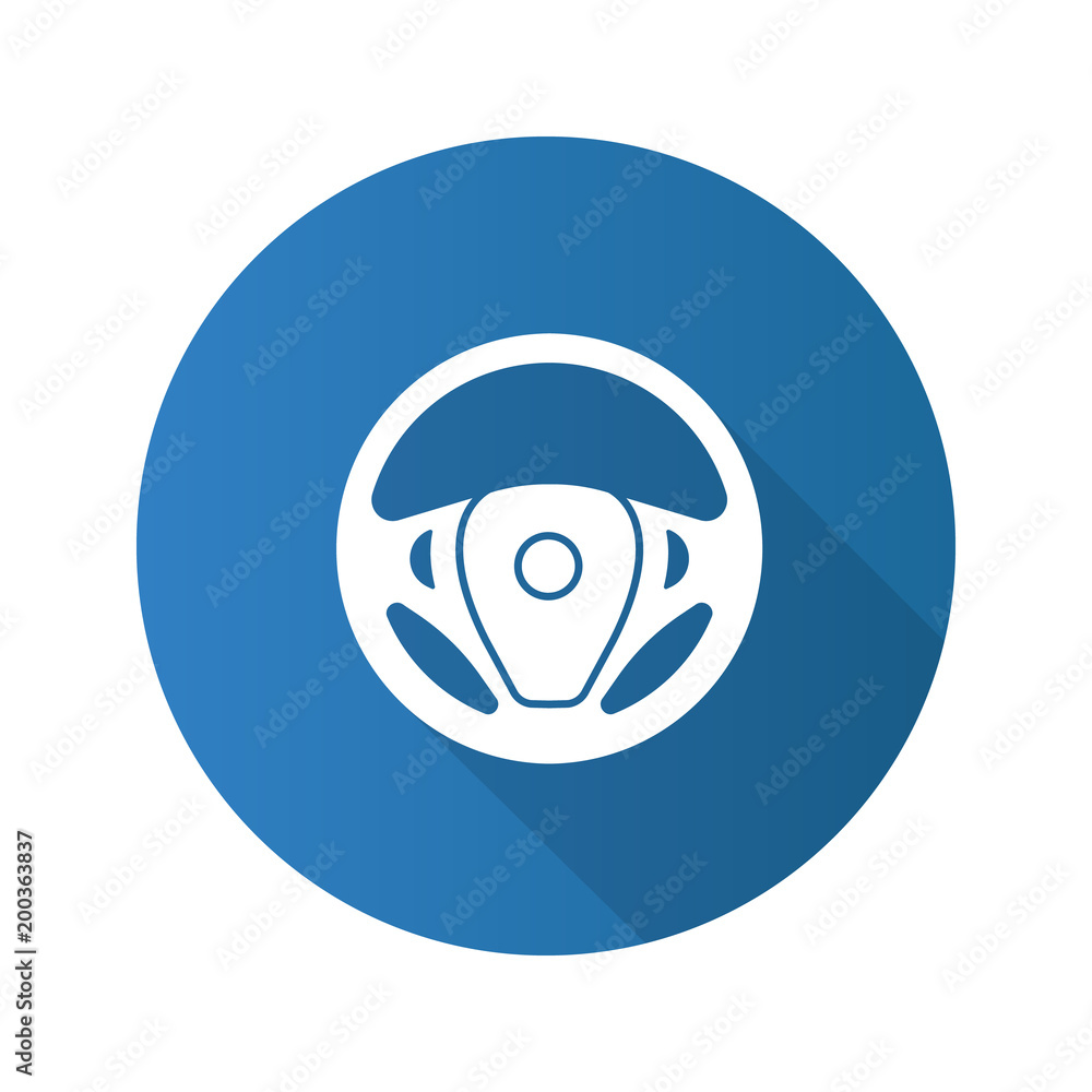 Car rudder flat design long shadow glyph icon Car rudder flat design long shadow glyph icon