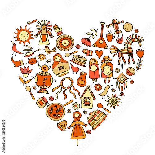 Maslenitsa or Shrovetide. Heart shape for your design