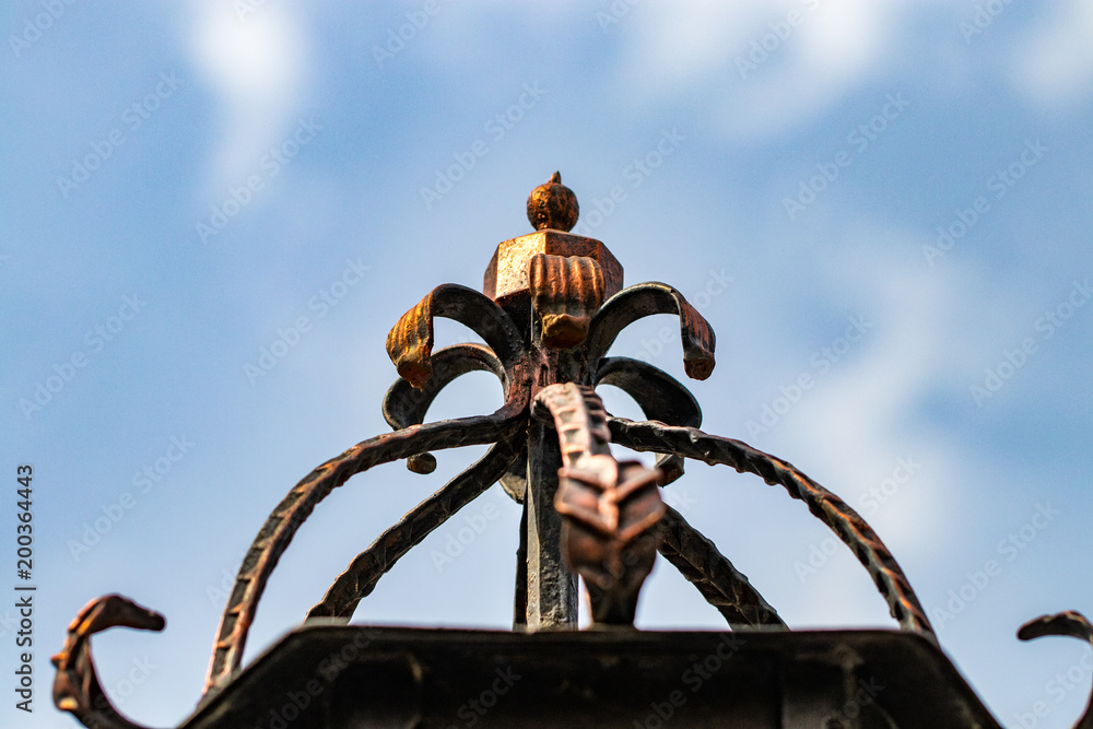 ornate wrought-iron elements of metal gate decoration