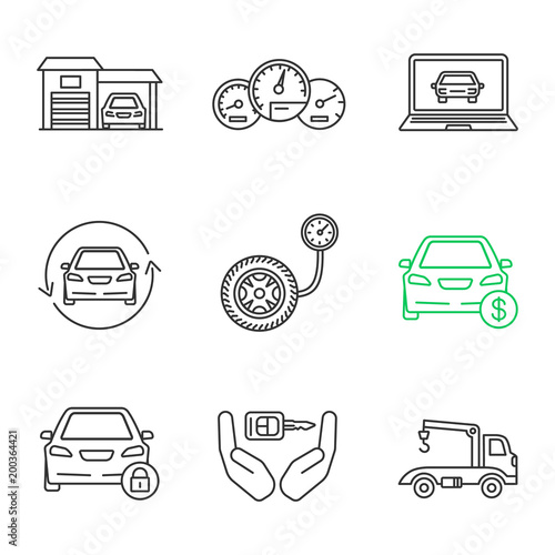 Auto workshop linear icons set