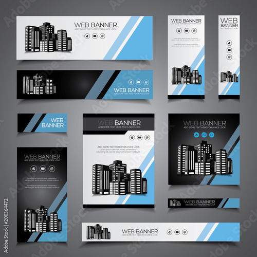 Banner, header or print ready flyer and card template set in different sizes, ideal for corporate identity as well