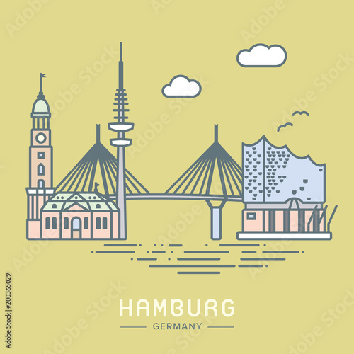 Hamburg city landmarks vector illustration