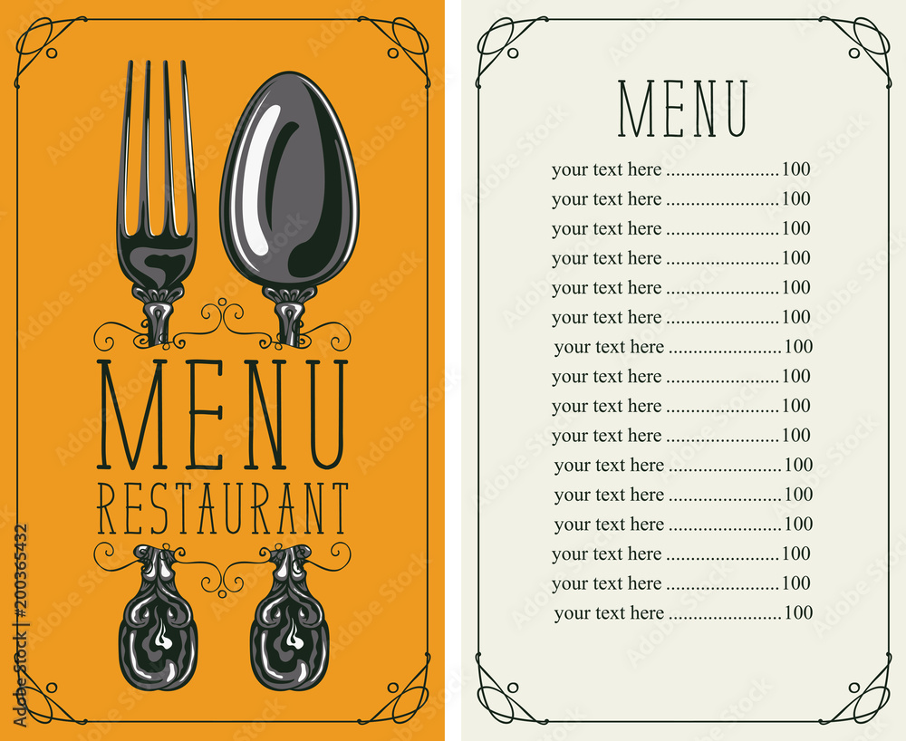 Vector template menu for restaurant with price list, realistic fork and ...