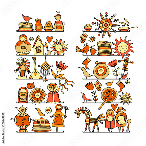 Maslenitsa or Shrovetide. Icons set for your design