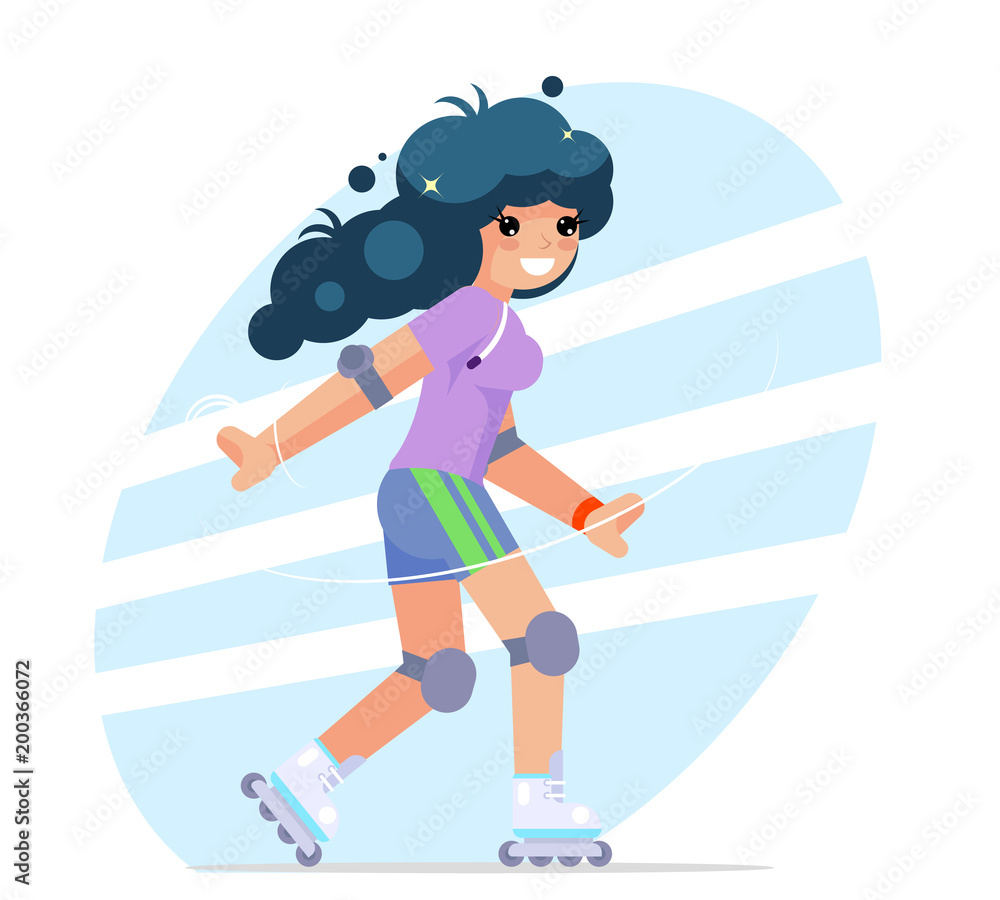 Roller girl cute flat design character vector illustration Roller girl cute flat design character vector illustration
