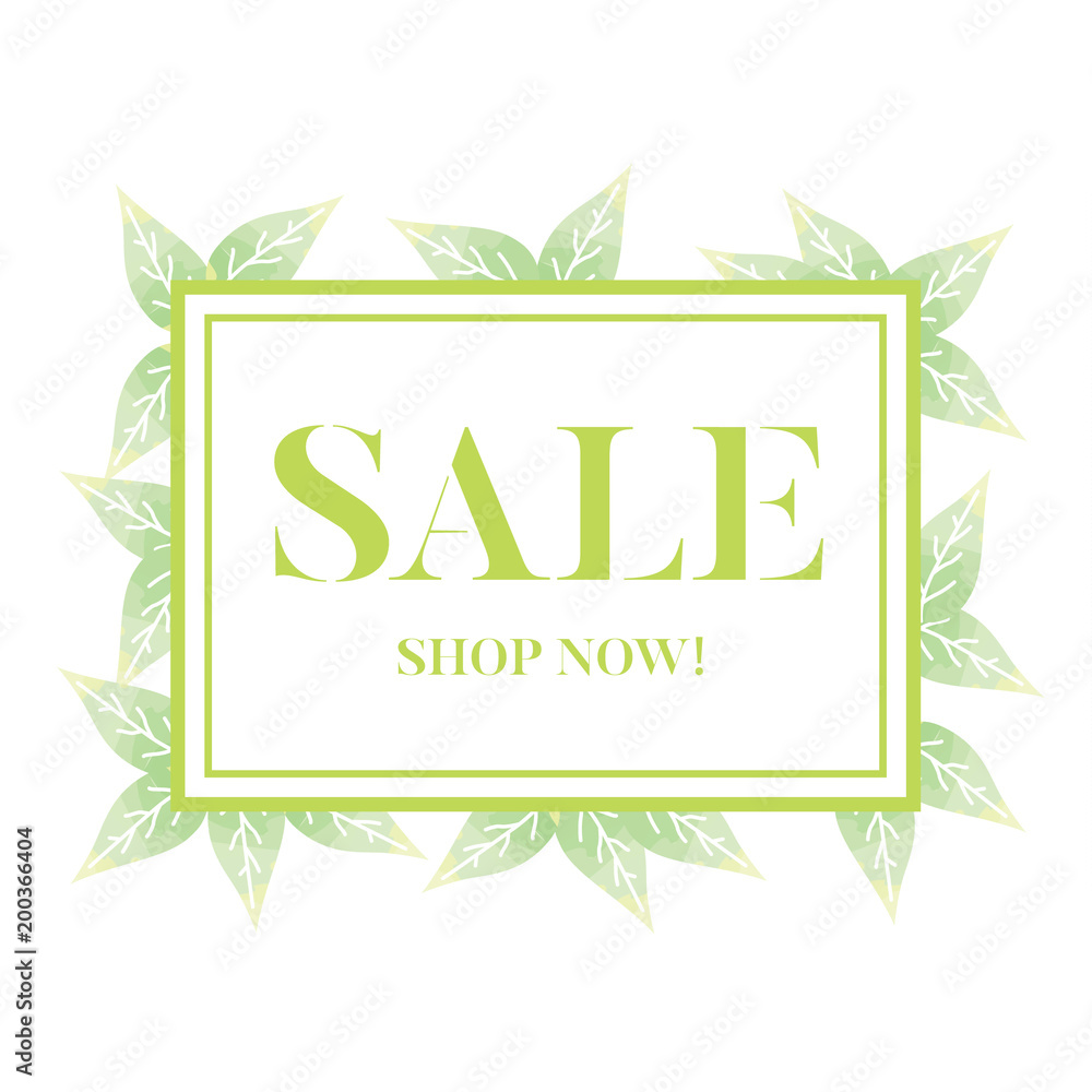 Lovely green Sale graphic with delicate leaves in the background