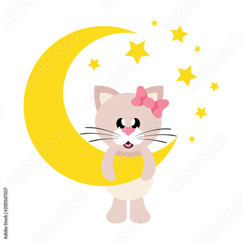 cartoon cute cat girl with bow on a moon 