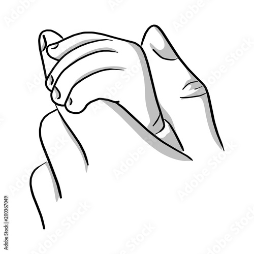 close-up mother holding a hand of baby vector illustration sketch hand drawn with black lines isolated on white background. Family support concept.