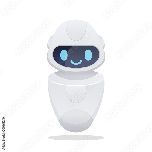 Future chat bot. robot icon with blue cute eyes and smile. flat vector illustration.