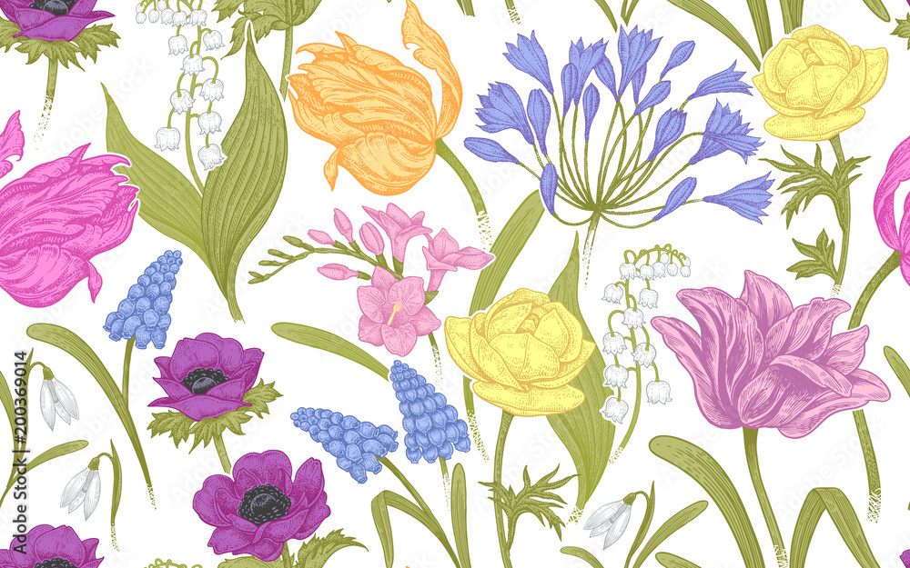 Seamless pattern with spring flowers.