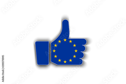European Union flag thumbs up vector icon with shadow.