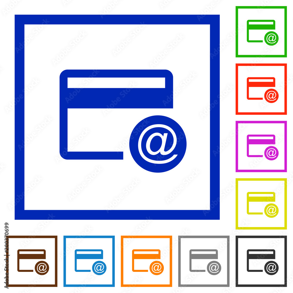 Credit card email notifications flat framed icons Credit card email notifications flat framed icons