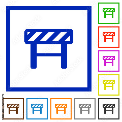 Construction barrier flat framed icons