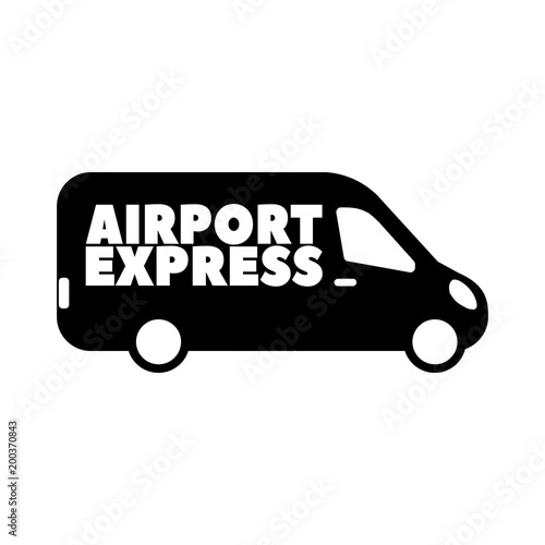 Flat icon for airport express service with transport van.