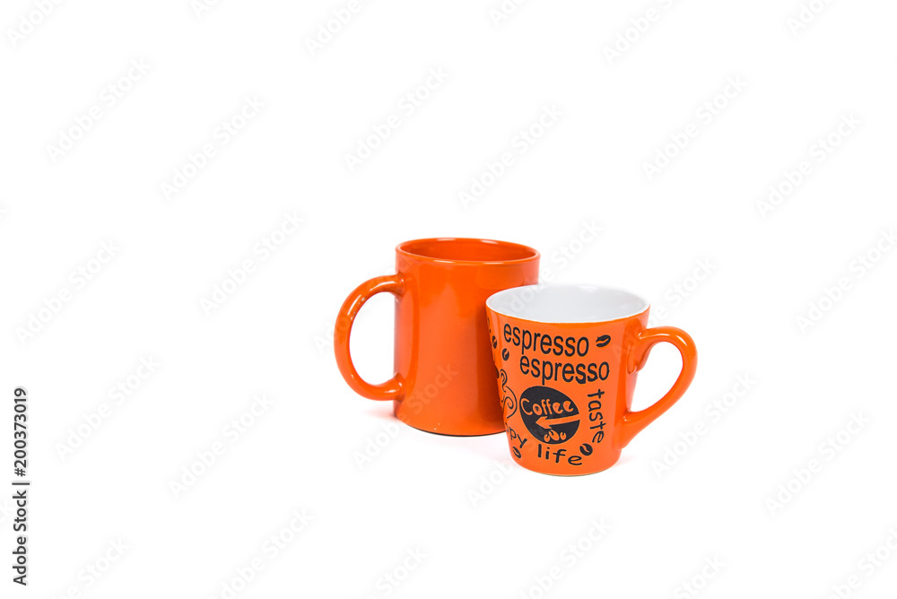 Two orange cups of coffe Two orange cups of coffe