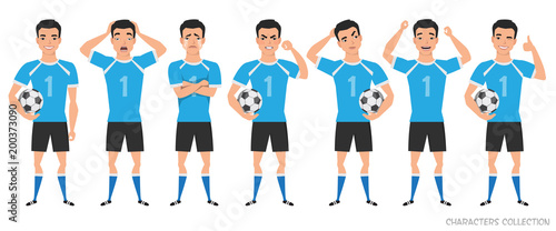 Footballer character constructor. asian soccer player different postures, emotions set © Anastasiia Kozubenko