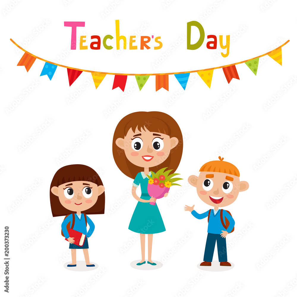 Vector illustration of teacher and pupils isolated on white. Vector illustration of teacher and pupils isolated on white.