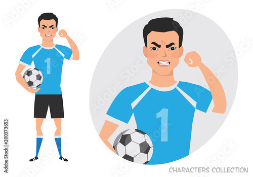 The evil asian soccer player threatens with his hand. Angry football player. Negative Emotions. Bad Days. Bad Mood Stressful men