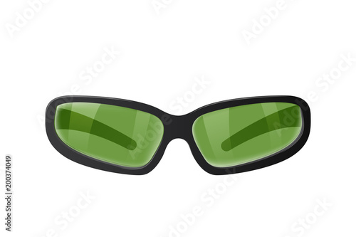 Green plastic glasses. Protection from the sun and ultraviolet radiation. Modern vector illustration.