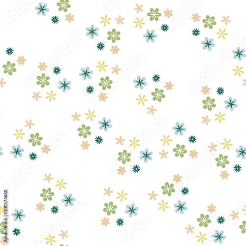 Pretty Floral Pattern with Simple Small Flowers for Greeting Card or Poster. Naive Daisy Flowers in Primitive Style. Vector Background for Spring or Summer Design.