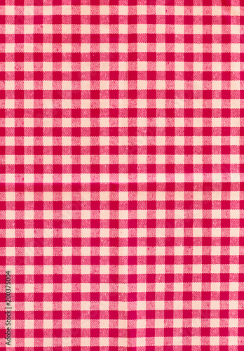 Red classic checkered tablecloth pattern texture, background with copy space.