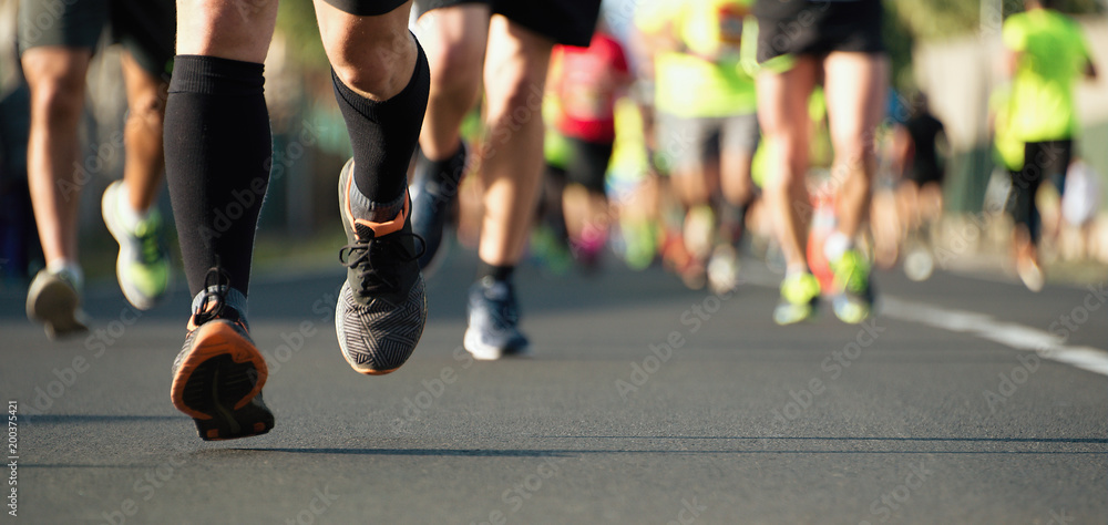 Marathon running in the light of evening Marathon running in the light of evening