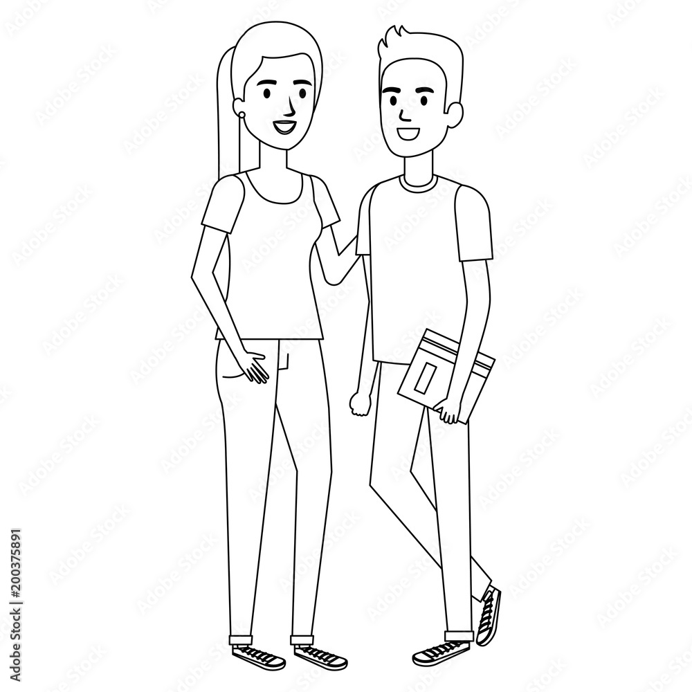couple of students characters vector illustration design couple of students characters vector illustration design