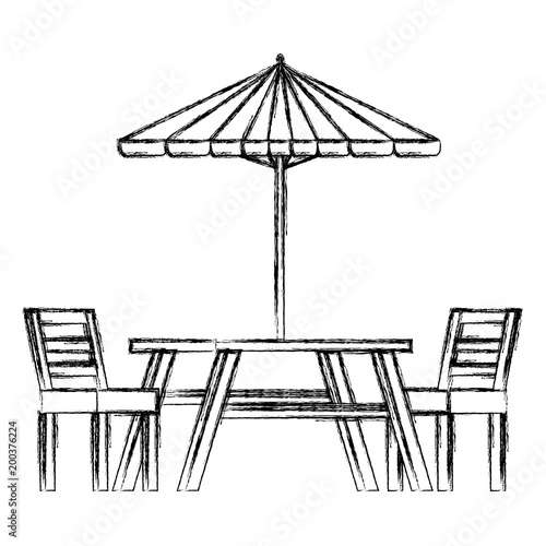 picnic table with umbrella vector illustration design