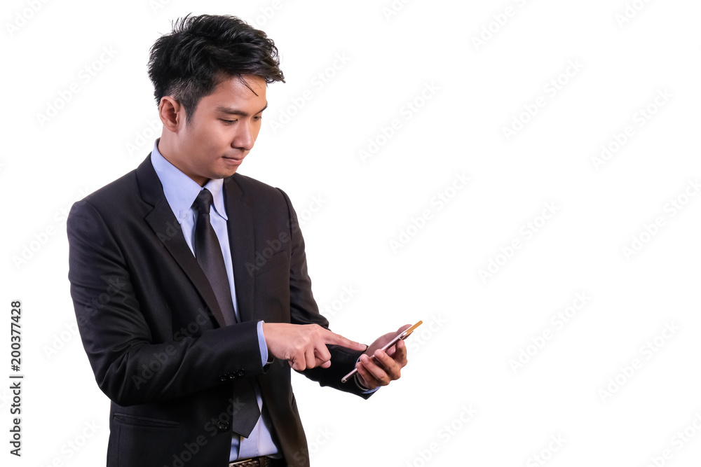 Businessman using smart phone isolated on white background. Businessman using smart phone isolated on white background.