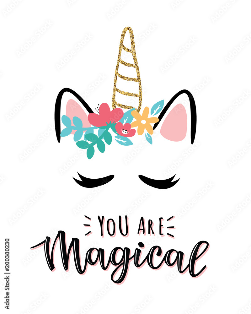 Fotografie Vector illustration of a magic cute unicorn