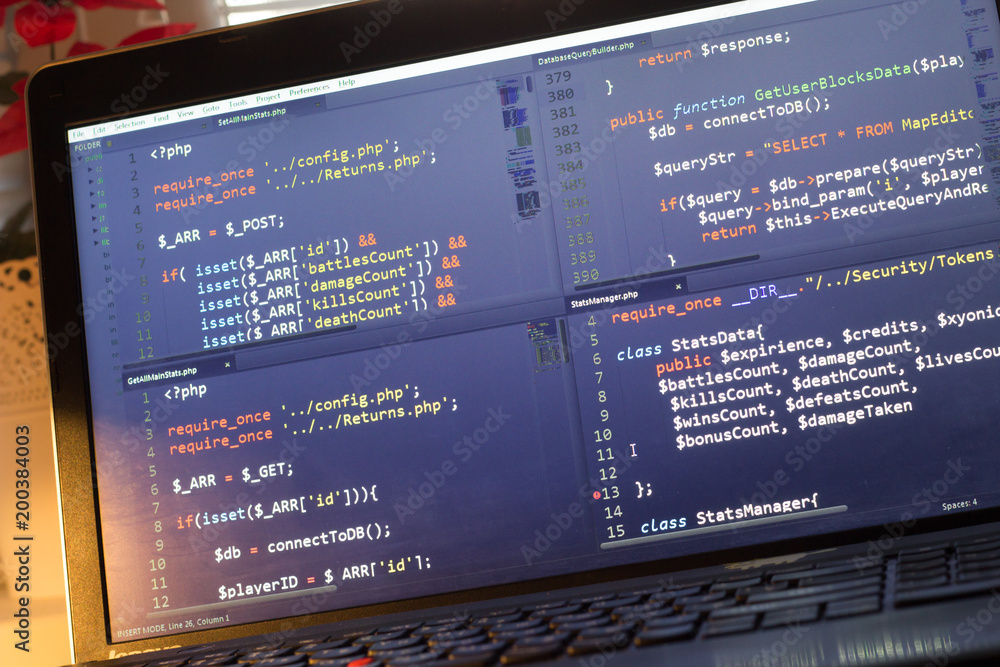 PHP back-end code. Computer programming source code. Abstract screen of web developer. Digital technology modern background. Code is created by myself. PHP back-end code. Computer programming source code. Abstract screen of web developer. Digital technology modern background. Code is created by myself.