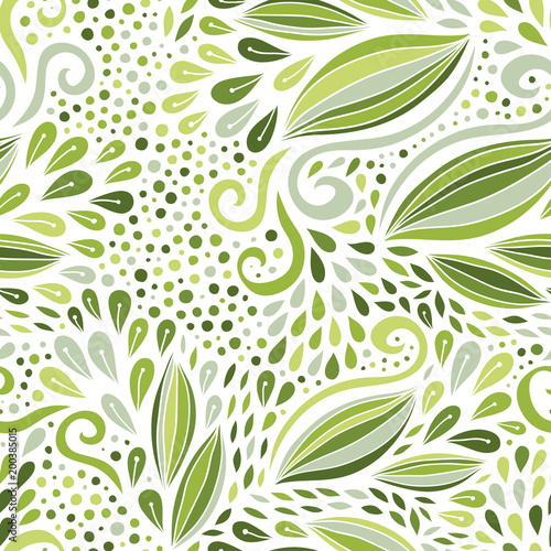 Floral seamless pattern. Green monochrome ornament. Vector print for textile design.