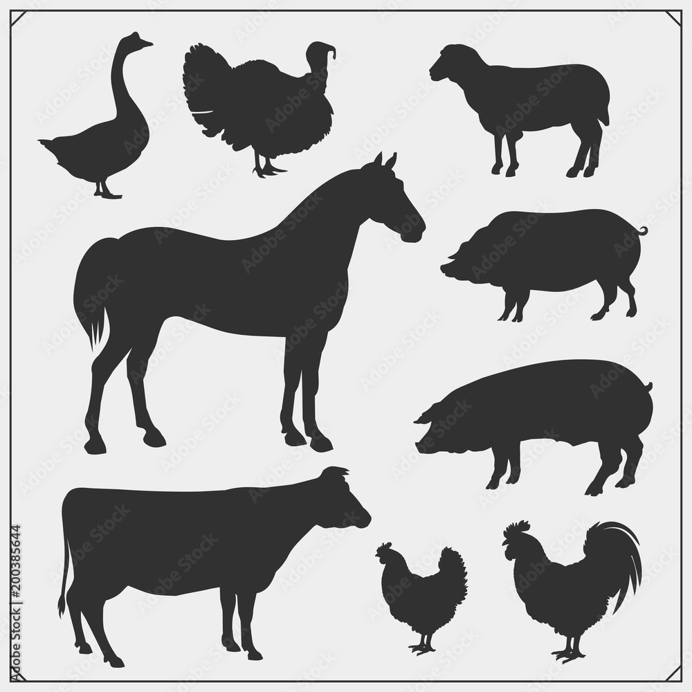 Farm animals vector icons set. Farm animals vector icons set.
