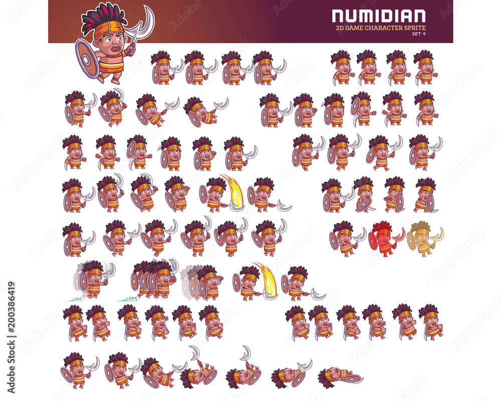 Numidian Warrior Cartoon Game Character Animation Sprite Stock Vector ...