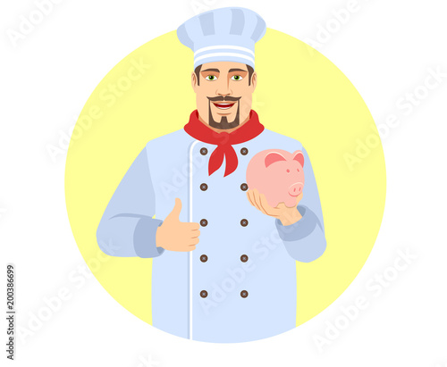 Wallpaper Mural Chef with piggy bank showing thumb up. Torontodigital.ca
