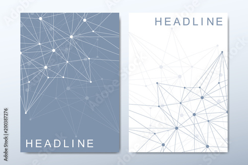 The minimalistic vector template for brochure, cover, flyer, annual report, leaflet. Minimal abstract composition with molecule structure. Future geometric template. medical, science background.