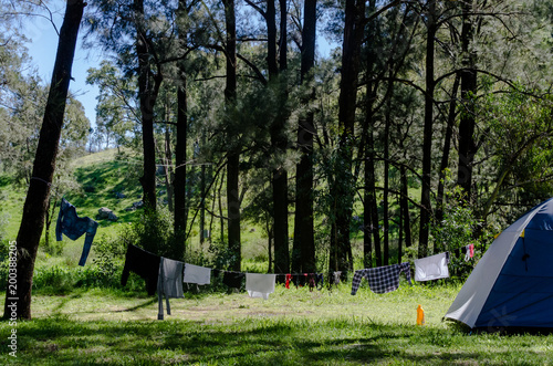 clothes drying on rope in camping