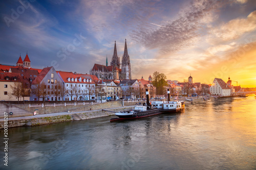 Regensburg. Cityscape image of Regensburg  Germany during spring sunset.