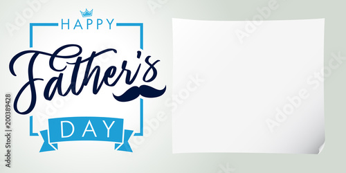 Happy father`s day lettering greeting banner. Happy Fathers Day calligraphy and white paper background. Dad my king vector illustration