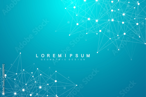 Abstract polygonal background with connected lines and dots. Minimalistic geometric pattern. Molecule structure and communication. Graphic plexus background. Science, medicine, technology concept.
