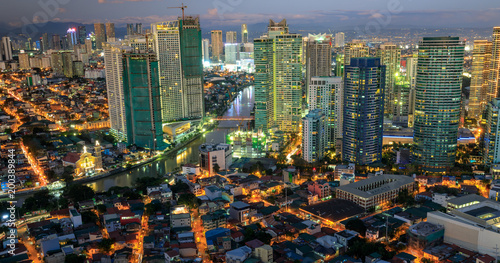 Manila Skyline. Night view of Makati, the business district of Metro Manila photo