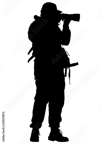 Man with a camera on white background