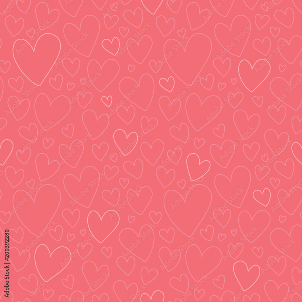 Vector Dark Pink Oulined Hearts Seamless Pattern