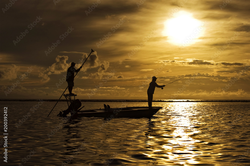 Fly fishing at Dawn, Turneffe, Belize