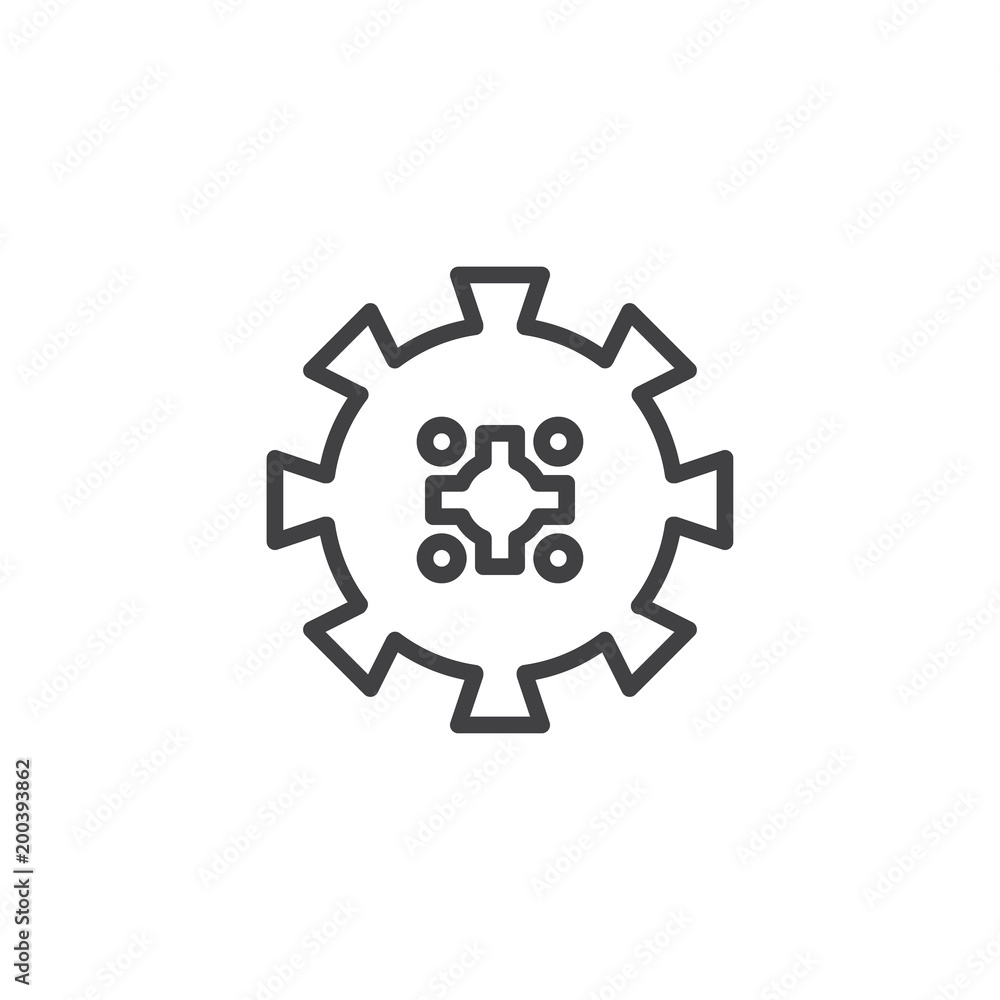 Gearwheel outline icon. linear style sign for mobile concept and web design. Cogwheel simple line vector icon. Setting symbol, logo illustration. Pixel perfect vector graphics
